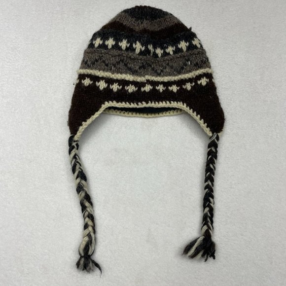 Nepal 100% Wool Fair Isle Knit Fleece Lined Trapper Beanie One Size Warm Chunky - Picture 2 of 8